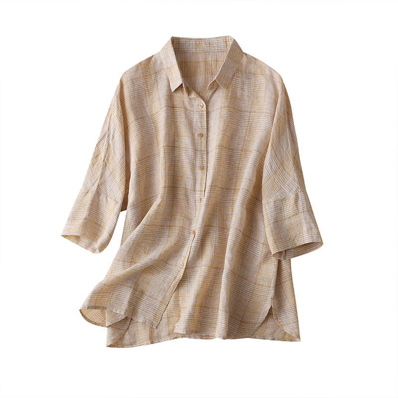 春夏亚麻新款百搭七分袖翻领衬衫 莱琪雅衬衫