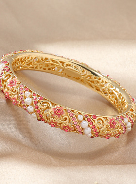 景泰蓝手镯复古宫廷风国潮滴油镶满钻镯子时尚复古服装搭配首饰