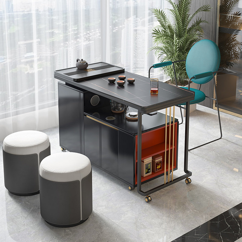 极简岩板阳台可移动茶车家用小型茶台带轮子轻奢功夫泡茶桌椅组合