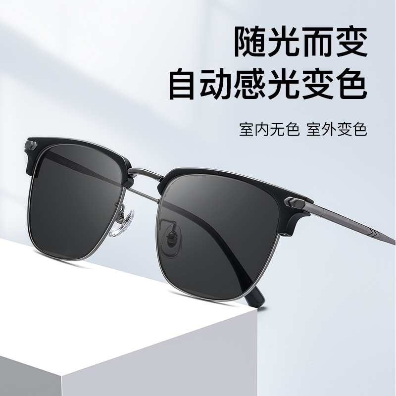 痞帅斯文败类自动感光变色潮近视眼镜男可配度数眉线半框眼睛框架 - 图2