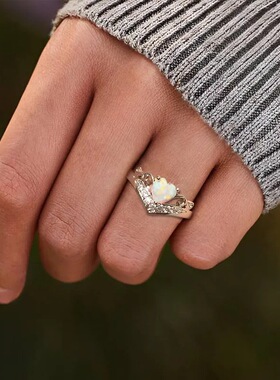 S925纯银澳宝镶钻心形皇冠戒指