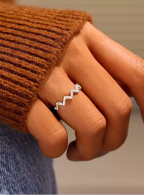 S925纯银波浪微镶细戒指女