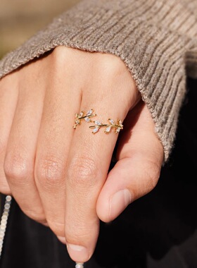 S925纯银花瓣树叶时尚女戒