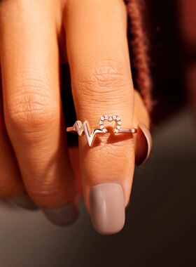 S925纯银波浪心电图女士食指环