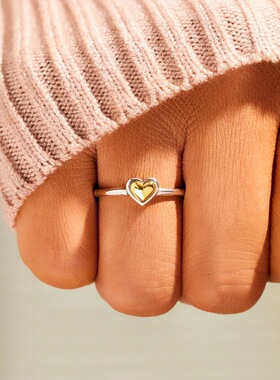 S925纯银分色爱心女士戒指小众