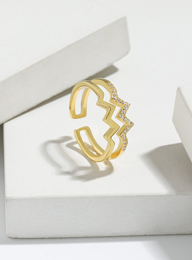 S925纯银镶钻日韩风开口戒指女