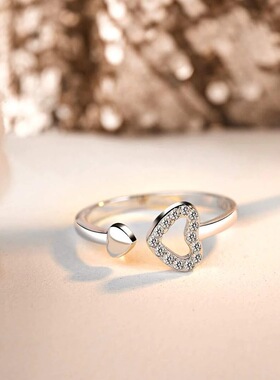 S925纯银爱心镶钻锆石女士戒指