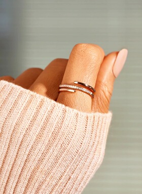 S925纯银双层交叉三线食指戒指