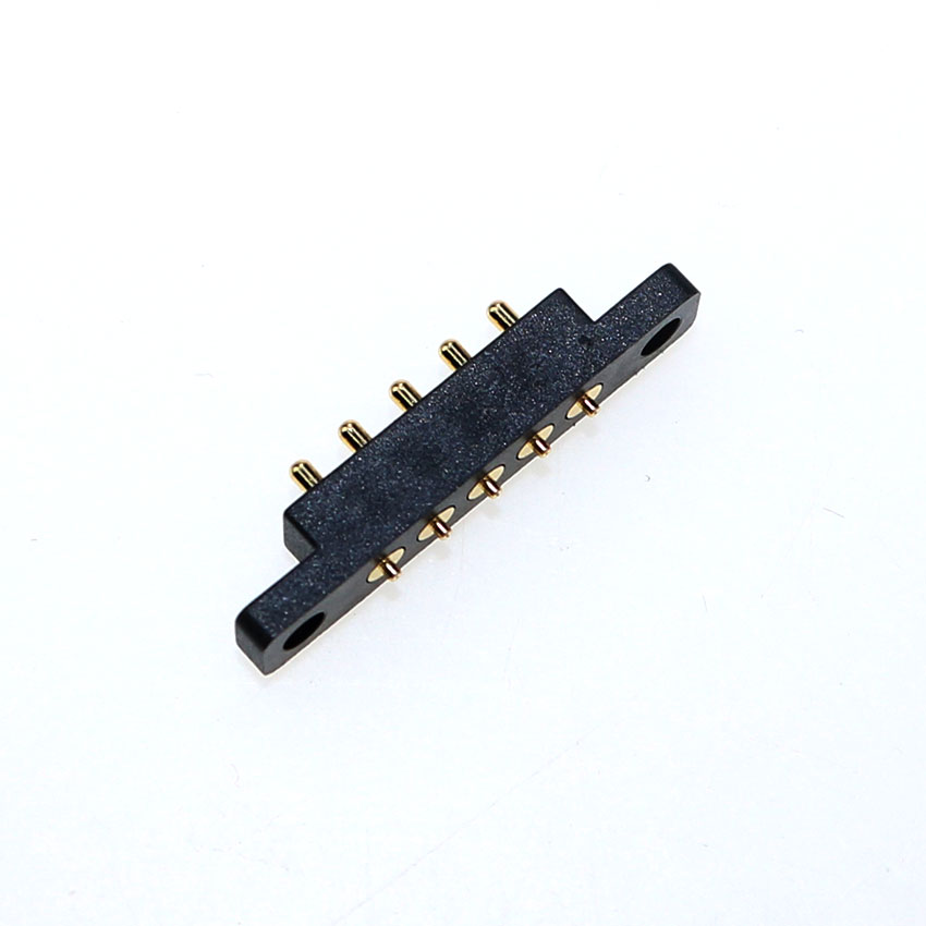 POGO PIN 弹簧针 连接器 5P 2.54 mm 公母座 侧插板带螺丝孔安装 - 图1