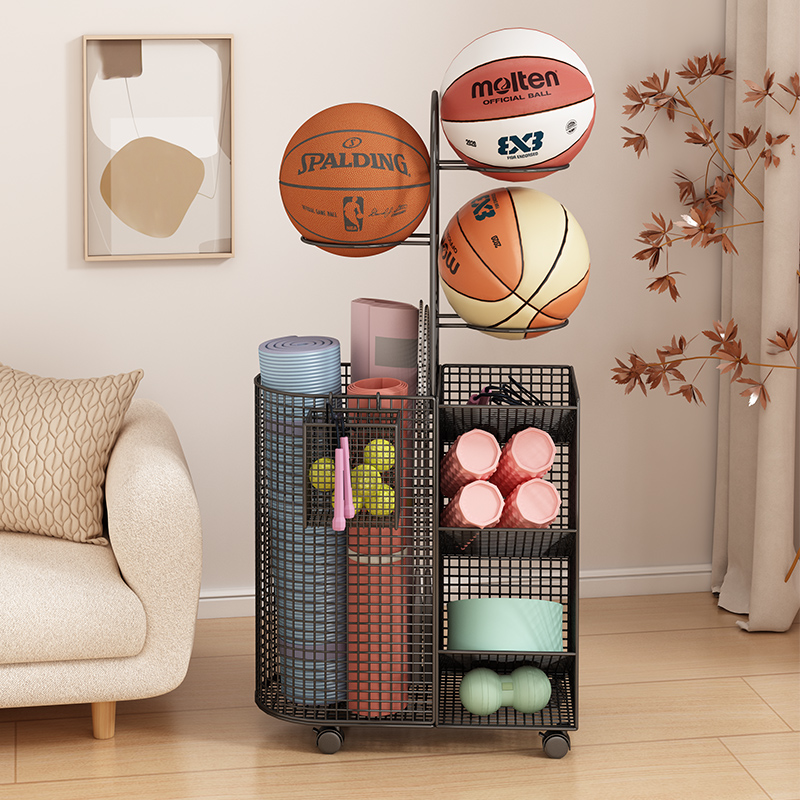 瑜伽垫收纳筐带轮健身运动器材收纳架夹缝放羽毛球拍篮球类置物架 - 图2