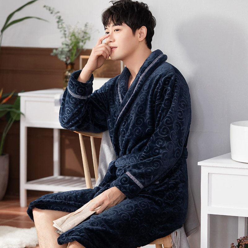 秋冬长款法兰绒情侣男士睡袍 悯农服饰睡袍/浴袍