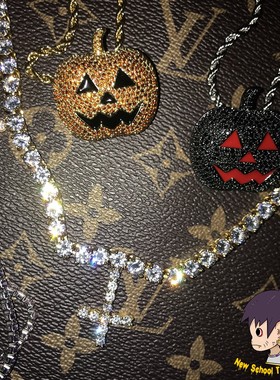 嘻哈饰品满钻吊坠项链万圣节