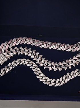 s925银古巴链碳硅石莫桑钻手链