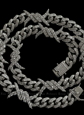 10mm荆棘尖刺古巴链铁丝项链hiphop手链 Cuban Chain Barbwire