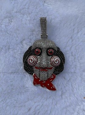 6ix9ine电锯惊魂鬼面人吊坠项链街头嘻哈Hiphop Pendant嘴部可动