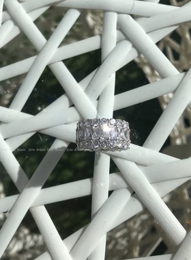 925银t方满钻镶嵌戒指超闪指环