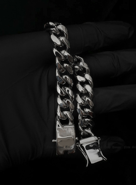 18k白金电镀古巴链素银s925