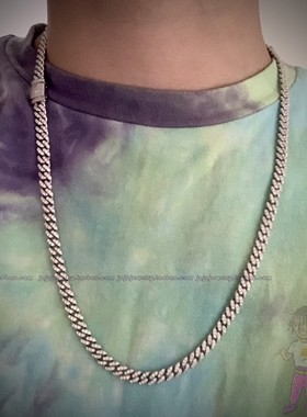 6mm古巴链欧美s925纯银镀白金