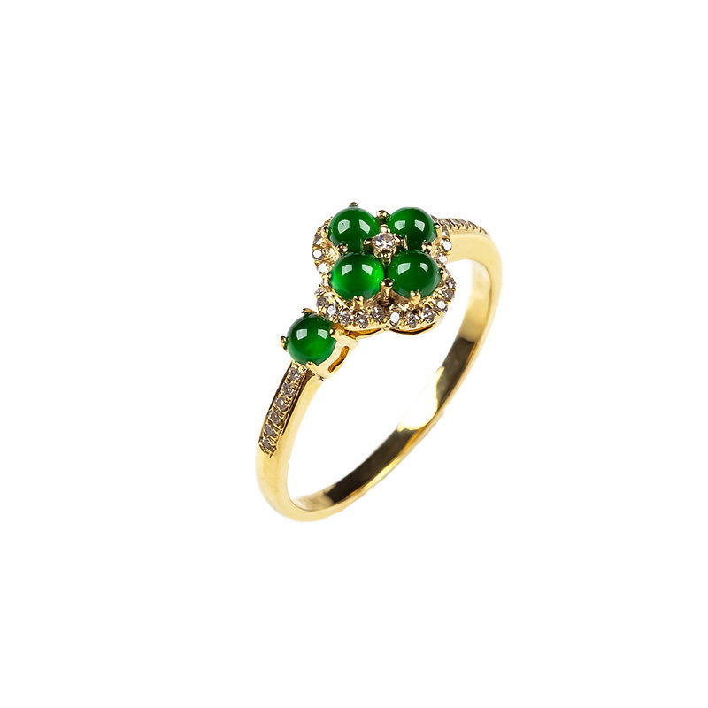 Natural Jade A Type Four Leaf Clover 18K Gold