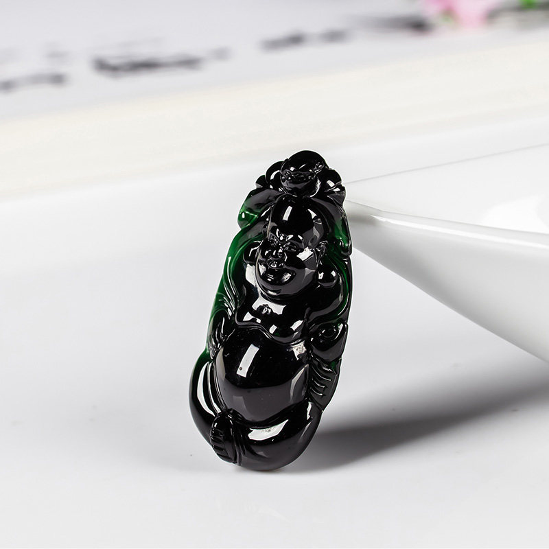 天然a货翡翠佛公站佛正绿色女坠子 翠贵人颈饰