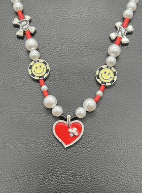 刘宇宁同款笑脸红爱心嘻哈项链