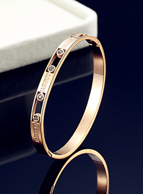 玫瑰金男潮闺蜜饰品网镶钻手镯