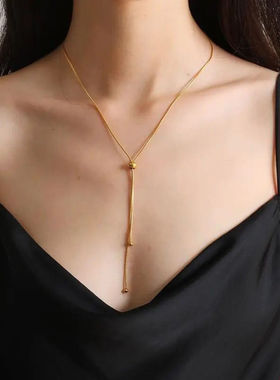 项链女 锁骨链穿梭韩版钛钢网红不掉色吊坠性感K金色2022新款简约