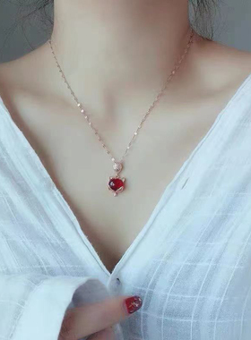 项链女新款红色狐狸百搭简约韩版钛钢 18k金不掉色锁骨链可爱森系