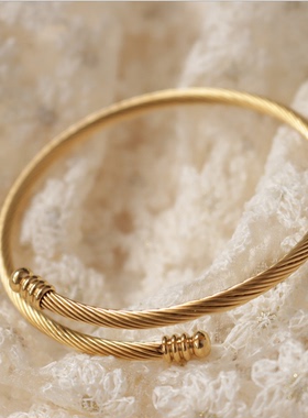 小众韩版钛钢18k金情侣手镯