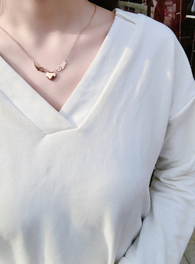 翅膀爱心项链 女钛钢锁骨链气质简约学生日韩版18K玫瑰金森系饰品