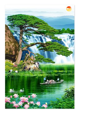 青松装饰画风景画松鹤延年挂画迎客松自粘画贴青松白鹤贴画定制
