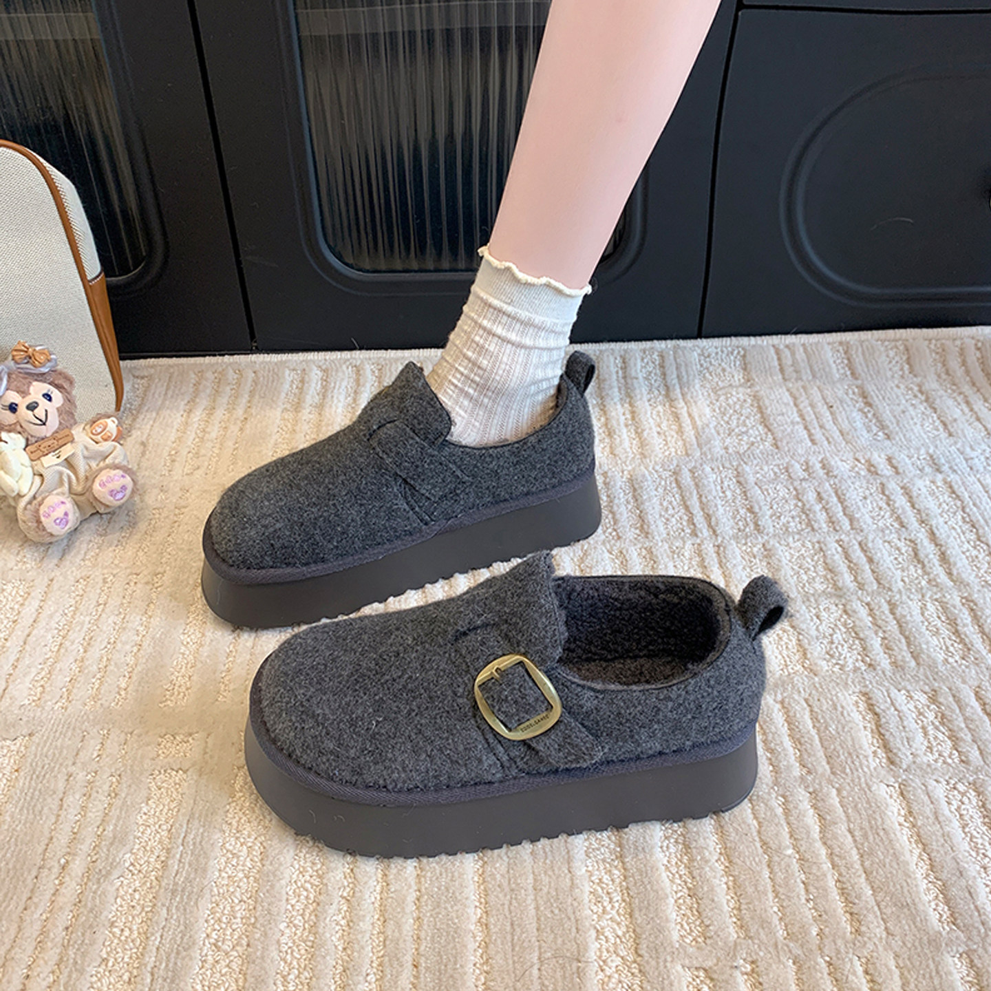厚底加绒勃肯鞋女鞋子2025新款秋冬复古休闲乐福鞋加绒雪地靴棉鞋,淘宝优惠券,粉丝福利购,淘宝优惠卷