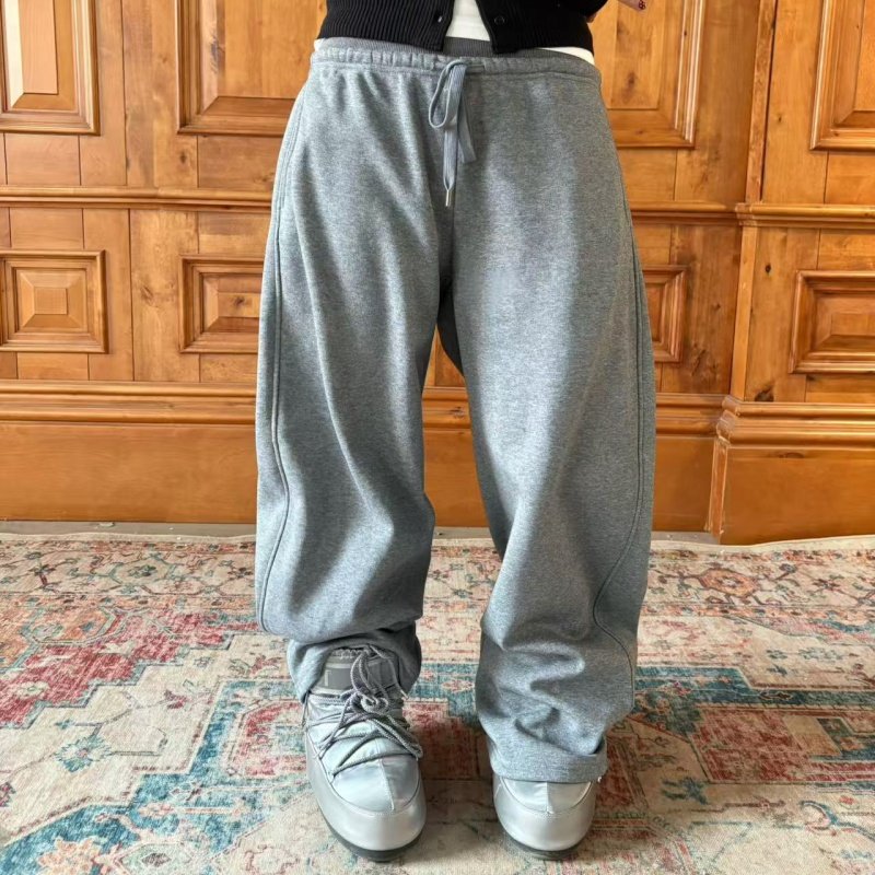 local aliens外星沙龙美式复古灰色松紧加绒卫裤百搭宽松弯刀裤,淘宝优惠券,粉丝福利购,淘宝优惠卷