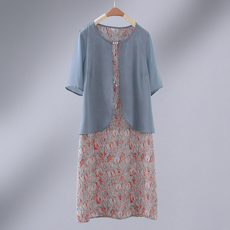 妈妈夏装碎花雪纺中年女装中长裙 茉她女装中老年女装