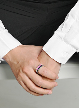 彩虹情侣对戒无性别欧美流行ring