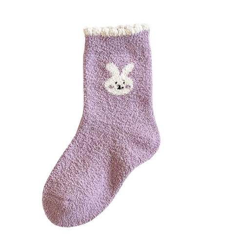 爱嘀嗒儿童袜子秋冬季加厚保暖珊瑚绒卡通可爱小兔男女童中高筒袜 - 图3