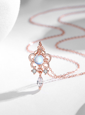 项链梦幻吊坠纯银月光石鸢尾花