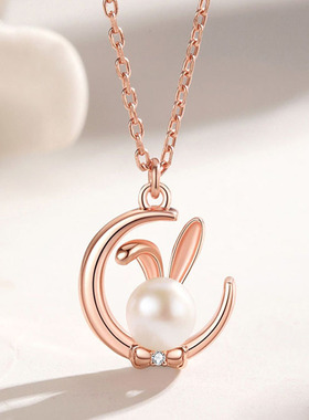 925纯银女银小兔子礼物珍珠项链