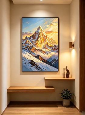 手绘日照金山轻奢客厅油画