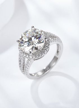 豪华大气5克拉圆形莫桑石富贵经典圆包戒指富婆聚会围镶戒指