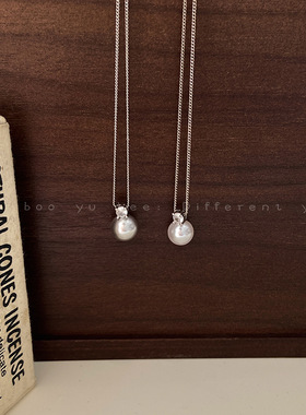 轻奢小众灰色单颗珍珠项链女极简风高级感锁骨链法式高档毛衣配饰