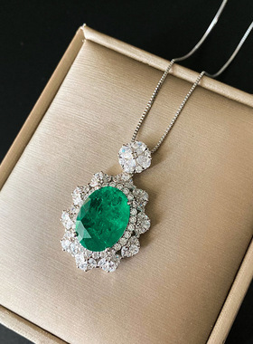 珠宝S925通体银仿祖母绿木佐绿吊坠戒指套装大旦形主12*16