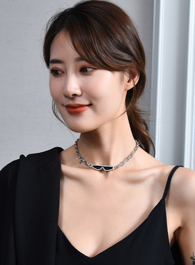 网红同款黑色太阳镜短款项链hiphop日韩流行眼镜项链