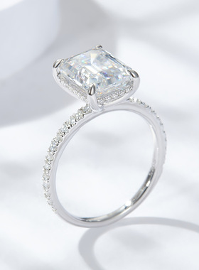 Tiktok外贸热卖4克拉8*10祖母绿切Emerald全莫桑925银戒指