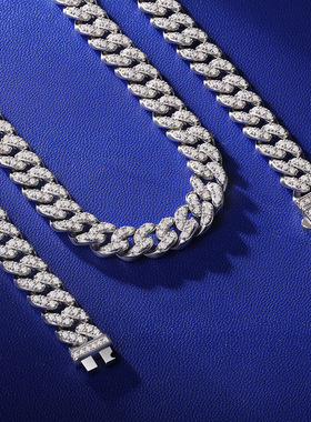 S925银莫桑石男女士公约项链热卖新款古巴锁骨链源头工厂