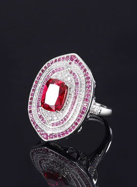 珠宝复古戒指仿真红宝石双色石镶钻吊坠戒指耳钉套装主8*10