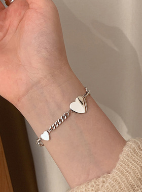 s925镀银七夕爱心手链女ins小众设计心形韩版简约网红个性饰品