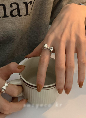 时尚潮流不规则波浪褶皱开口戒指女食指环韩版s925镀银小众设计