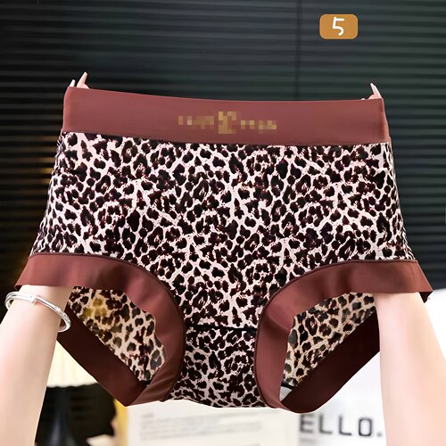 无痕大码性感豹纹女士内裤中高腰丝滑裸感胖mm舒适包臀女生三角裤 - 图3