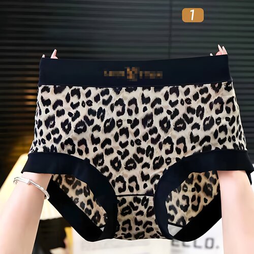 无痕大码性感豹纹女士内裤中高腰丝滑裸感胖mm舒适包臀女生三角裤 - 图2